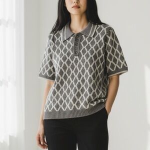 🇨🇦 NWT  Greige 280$ Gray and White Patterned Knit Top